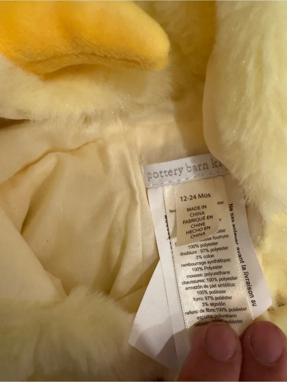 Pottery Barn Kids Yellow Chick Plush Hooded Costume with Eggshell 12-24 months
